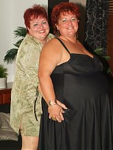 Agnes and Margaret are experienced older plumpers working together to share a young cock